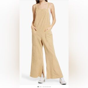 Tan High-Waisted Jumpsuit with Wide-Leg Design